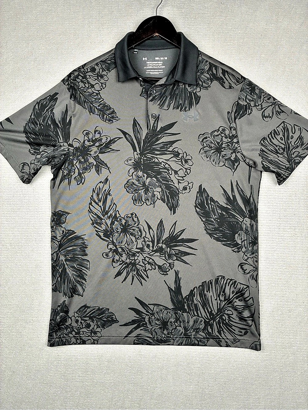 Under Armour The Playoff Polo Floral Polo Grey & Black Size Mens Medium Golf
